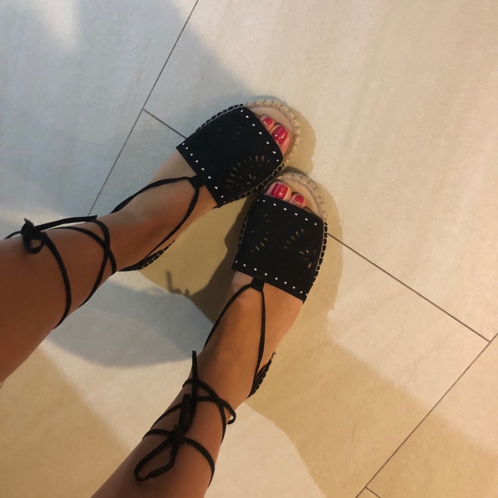 Black wrap espadrilles